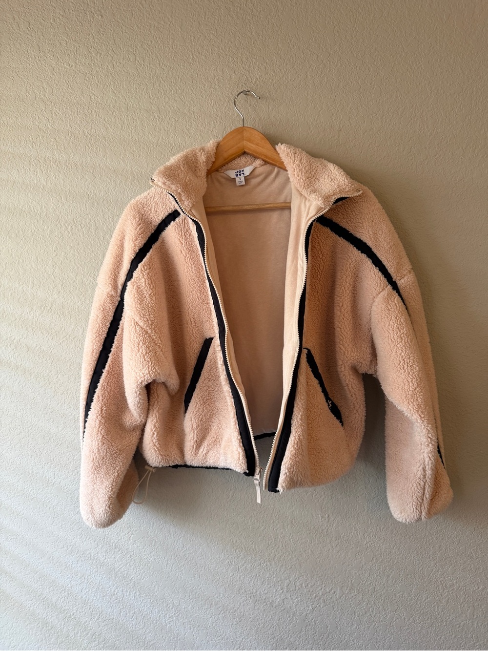 Joylab Cream Sherpa Zip-Up Jacket with Black Trim